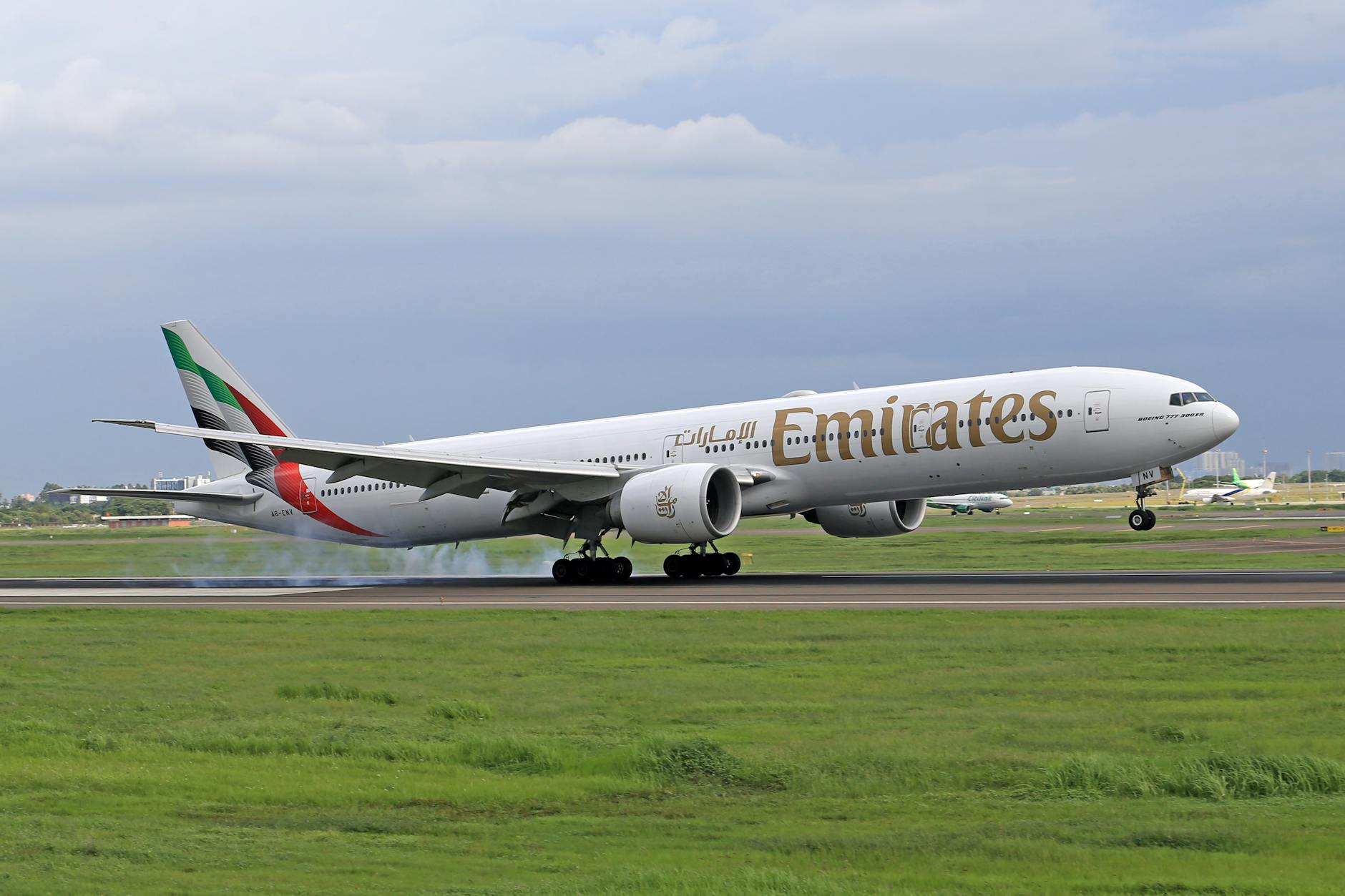 emirates airlines airplane at departure